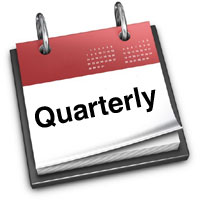 Flip calendar with word "Quarterly"