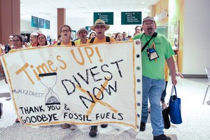 Presbyterians who walked from Louisville to St. Louis for a world free of fossil fuels arrive at the 223rd General Assembly in St. Louis.