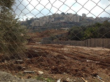 Homes in the town of Beit Jala, now cut off from land they own by a new stretch of the separation wall the Sabeel Witness Visit team saw under construction.