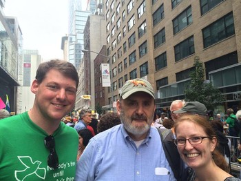 Ryan Smith (L), Bill Somplatsky-Jarman (C) and Rebecca Barnes (R) participated in the People's Climate March in New York City last year.