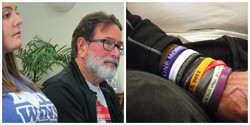 Erica Lafferty and Richard Martinez — each ringed bracelet on his wrist bear the name of a child killed in school shootings.