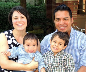 Amanda Craft and Omar Chan with their children at a mission co-worker orientation.