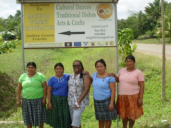 Cynthia White, (center) visits with the Marigold Women’s Project in the Toledo District of Belize, one of the SDOP funded projects in the region.
