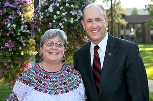 Leslie Vogel, PC(USA) mission co-worker in Guatemala, with Beck Taylor, president of Whitworth University.