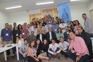 WCC general secretary Olav Fykse Tveit with students, organizers and faculty of the Ecumenical Institute for the Middle East in Beirut, Lebanon.