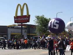 Fast-food workers protest in both Los Angeles and New York City to raise wages to $15 an hour.