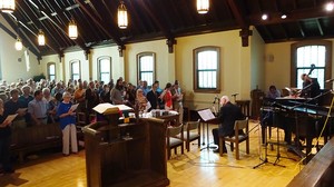 A full-capacity crowd at First Presbyterian Church, Clarks Summit, Pa., gathered for the annual Jazz Communion service Sept. 6, 2015.