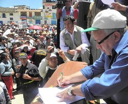 Dr. César Aliaga Díaz, vice-president of Peru’s Cajamarca region, at a rally in 2011 opposing the opening of a massive new mine in the area.