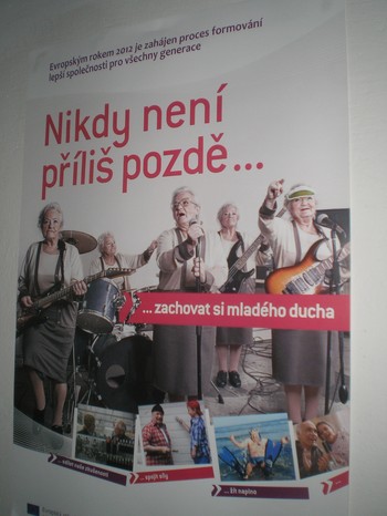 Diakonie has created a media campaign, including posters similar to this one, to raise awareness of the contributions of older adults to Czech society.