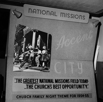 National Missions exhibit at the Presbyterian Church in the U.S.A. General Assembly in Detroit, 1954.