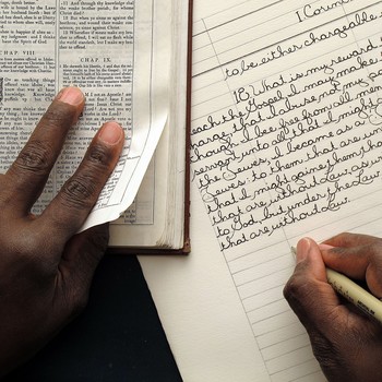 Phillip Patterson works on writing a section of 1 Corinthians.