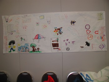 Presbyterian children visited with people at Wayside Christian Mission and drew a mural about their experience.