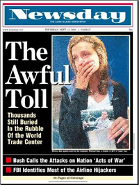 The photo of a newspaper, two days after 9/11, with the title, "The Awful Toll".