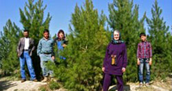 Afghans on Maranjan Hill, standing among trees that were planted as 12-inch saplings in 2005.
