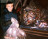 Nathan Hogue collected aluminum cans to raise money for PDA.