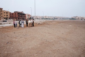 A group meets to pray on a plot of land where their future church will be built in the city of Sheikh Zaid, Egypt. The Egyptian government donated 14 parcels of land to the Evangelical Presbyterian Church in Egypt (EPCE) for construction of new churches.