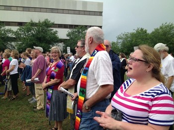 Members of Salem and New Hope presbyteries gathered on Moral Monday. From left to right: Alice Geils Nord, Bernie Nord, Bob Brizendine and Paula Applegate.