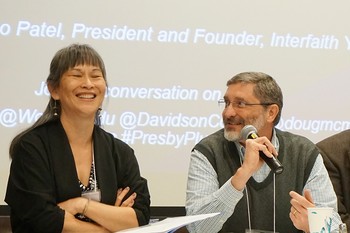Linda Morgan-Clement and Robert Spach take part in a panel at the Presbyterian & Pluralist conference.