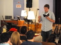 Pastor Nick Warnes preaching at Northland Village.