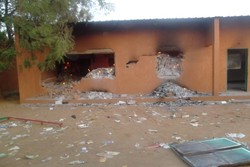 A Sunday School class still burning at the Evangelic Church of Niger in Boukoki II Niamey-Niger, after Islamists demonstrations on January 17th.