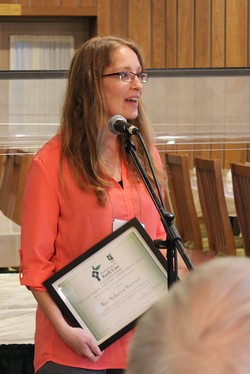 Rebecca Barnes, associate for Environmental Ministries with the PC(USA) receives the William Gibson Lifetime Achievement Award for her work with the PEC. 