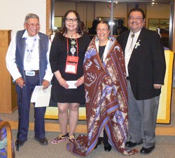 (Left to right) Ruling Elder Ralph Scissons of the Presbytery of Nevada; Ruling Elder Fern Cloud of the Presbytery of Dakota; Ruling Elder Elona Street-Stewart; and Irv Porter, associate for Native American congregational support in the PC(USA).