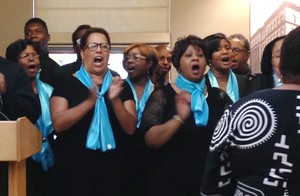 Bidwell Street United Presbyterian Church choir leads SDOP’s 45th anniversary celebration in song.