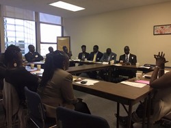 Representatives of South Sudanese communities meet with staff at the Presbyterian Ministry at the United Nations.
