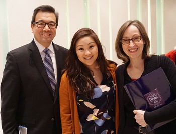 Frank Yamada, Christine Hong, and Nanette Sawyer prepare for their April 6, 2016 panel at the Presbyterian & Pluralist conference.