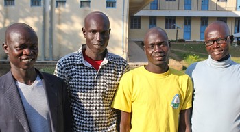 Omot Ochalla, Alimo Cham, George Okach, Daniel Nyigwo, PC(USA) scholarship recipients at Yei Teacher Training College in South Sudan.
