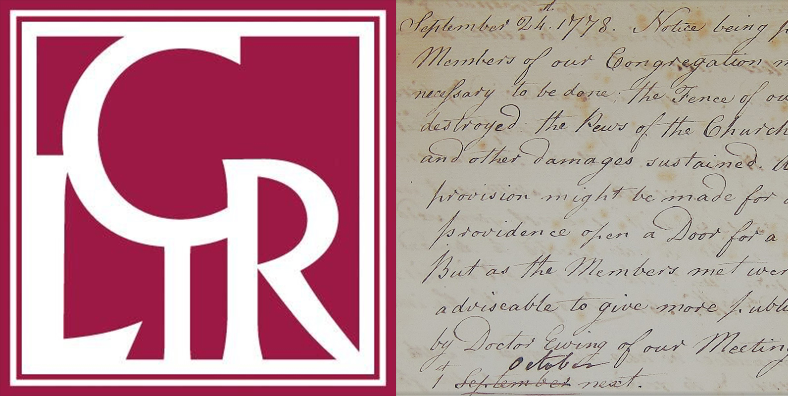 CLIR logo and session minutes from Second Presbyterian Church, Philadelphia, PA, 1778.