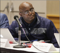 Bobby Musengwa listens during a  meeting of the Social Justice Issues Committee. 