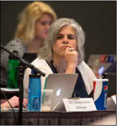 Laurie Furr-Vancini listens during the Middle East Issues Committee meeting. 