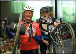 Chuck Wood, left, Pete Wells were two of the six cyclists to participate in a pedaling pilgrimage to the 222 nd General Assembly. 