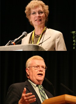 Linda Valentine and Gradye Parsons speak at the 219th General Assembly