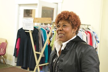 Trinity Staff Member Iris Jackson welcomes guests with a meal and clothing every Thursday night at Pat's Closet