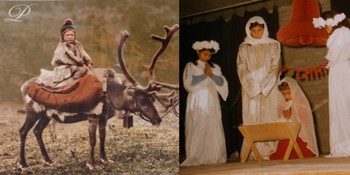 Left: Giving a Child a Ride. Lapland. 1898. From the Sheldon Jackson Papers, 1855-1909. Right: Christmas Pageant at the American School for Girls in Baghdad, 1956 from the Margaret Purchase papers, 1943-2003.