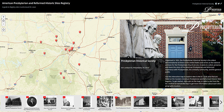 Screenshot of Presbyterian Historic Sites Storymap