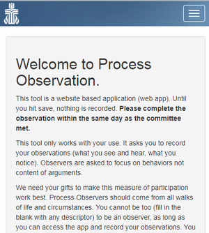 Process Observation Welcome Screen