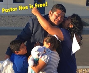 Pastor Noe and family at the moment of his release from detention.