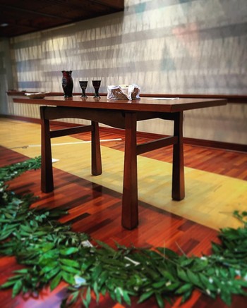 "This table was built for crucifiers." Photo by Chip Hardwick of the Communion Table at the Presbyterian Center.