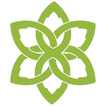 Three interconnecting light green infinity symbols forming a flower or Celtic knot.