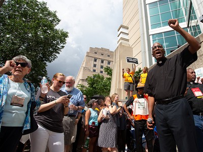 The Rev. J. Herbert Nelson, II, Stated Clerk of the General Assembly, leads #EndCashBail march on June 19, 2018 at the 223rd General Assembly in St. Louis, MO.