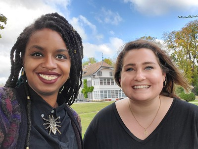 Quantisha Mason (left) and Margo Richardson stand outside the Ecumenical Institute in Switzerland. They were the last PC(USA) students to participate in 2019. —Photo provided.