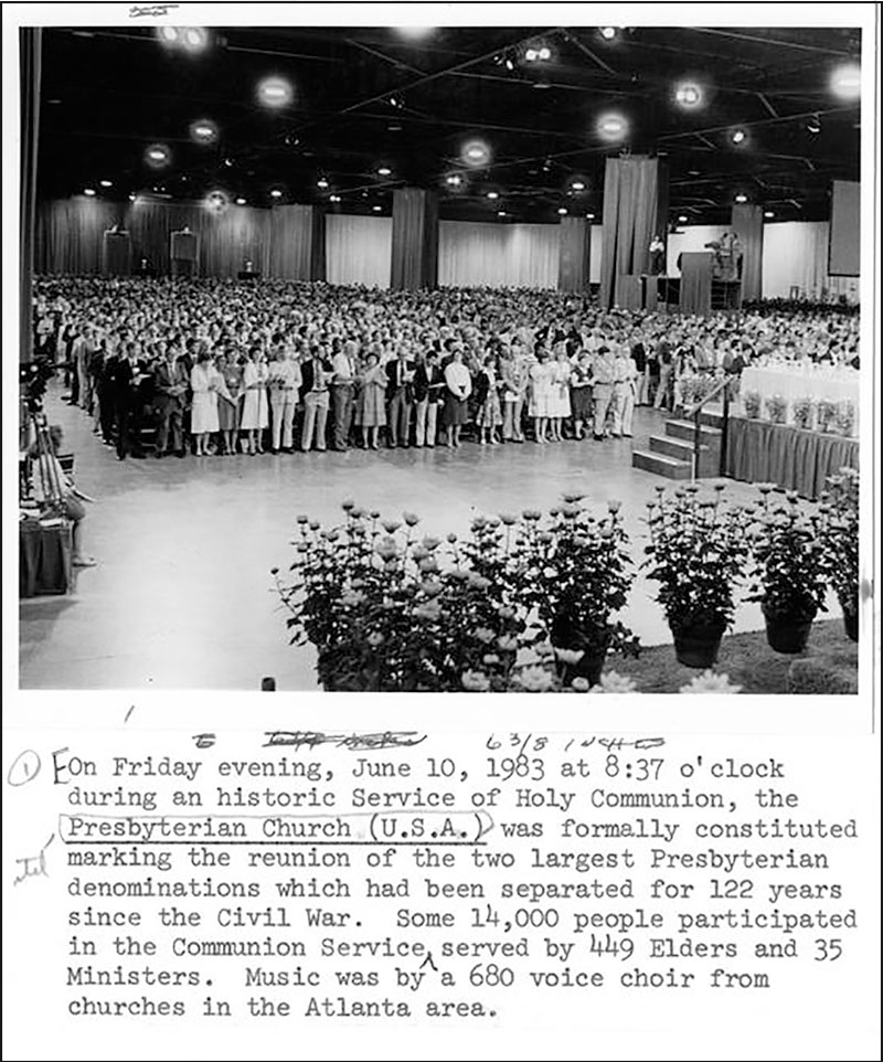 Historic Communion service when the Presbyterian Church (U.S.A.) was formally constituted marking the reunion of the two largest Presbyterian denominations which had been separated for 122 years, Atlanta, Georgia, June 10, 1983. 