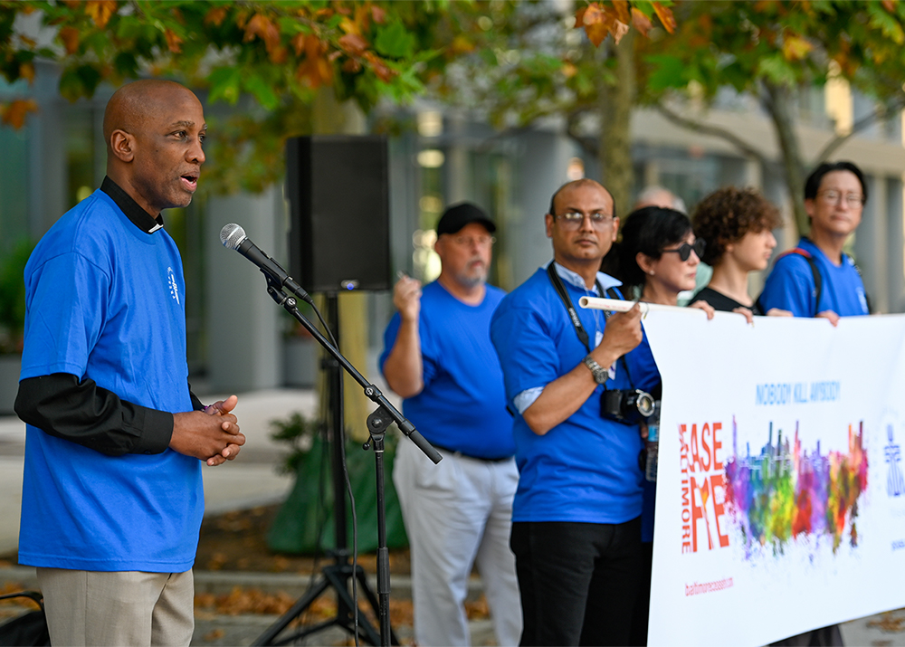 The Rev. Dr. J. Herbert Nelson, II, speaks at the conclusion of the Ceasefire Walk. Photo by Rich Copley