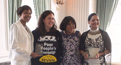 [left to right] Amantha Barbee, Liz Theoharis, Racial Ethnic and Women’s Ministries Director Rhashell Hunter and Karen Hernandez-Granzen. 