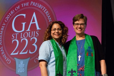 Ruling Elder Vilmarie Cintron-Olivieri, and the Rev. Cindy Kohlmann , Co-Moderators of the 223rd General Assembly.