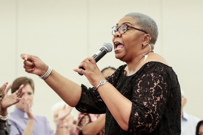 Voices of Sophia guest speaker The Rev. Traci Blackmon. The Rev. Blackmon represents the Justice & Witness Ministries of the United Church of Christ and Pastors in Florissant, MO.