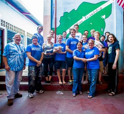 Jeanie Shaw (front right) leads mission trips around the globe through Eventide a new worshiping community of Sacremento Presbytery— youth from five churches helped paint five schools in Leon, Nicaragua alongside Presbyterian Mission Partner, CEPAD.